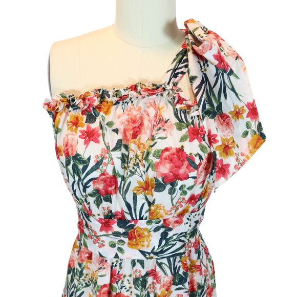 J CREW One Shoulder Beach Maxi Dress In Vintage Floral Size M Tiered Semi Sheer - Picture 4 of 9